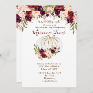 Autumn Pumpkin & Burgundy Floral Baby Shower Invitation