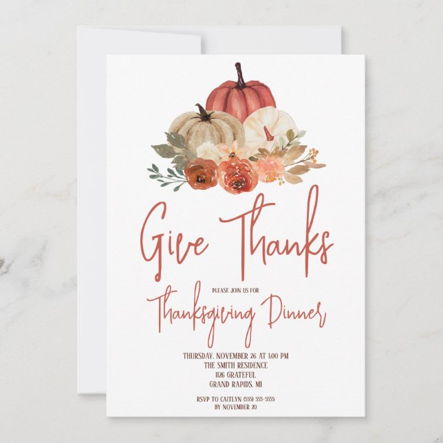 Autumn Pumpkin Centerpiece Thanksgiving Dinner Inv Invitation (Front)
