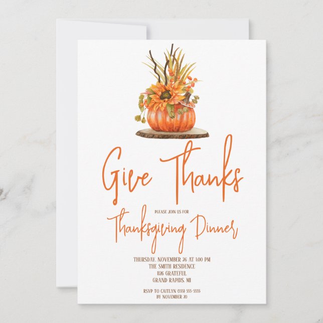 Autumn Pumpkin Centerpiece Thanksgiving Dinner Invitation (Front)
