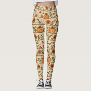 Autumn Pumpkin Chrysanthemum Orange Stripe Pattern Leggings