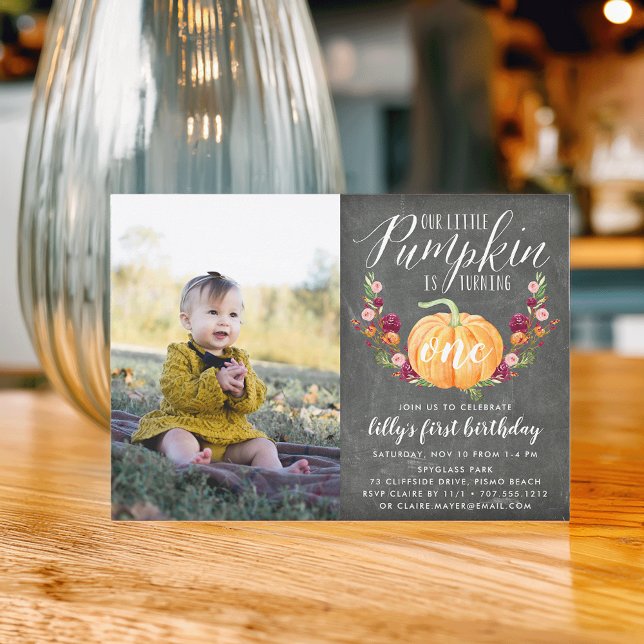 Autumn Pumpkin Custom Age Birthday Party Photo Invitation (Creator Uploaded)
