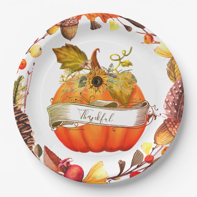 Autumn pumpkin customizeable  paper plate (Front)