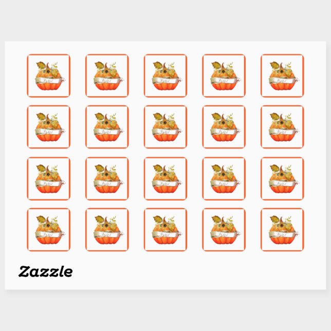 Autumn pumpkin customizeable  square sticker (Sheet)