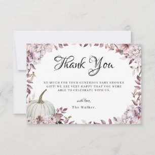 Autumn Pumpkin Elegant Purple Flowers  Thank You Card