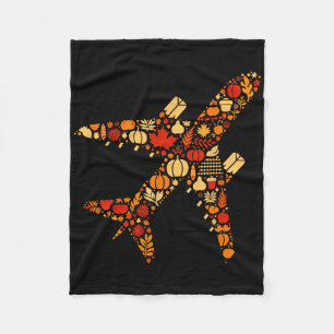 Autumn Pumpkin Fall Aeroplane Thanksgiving Womens  Fleece Blanket