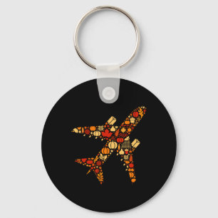 Autumn Pumpkin Fall Aeroplane Thanksgiving Womens Key Ring