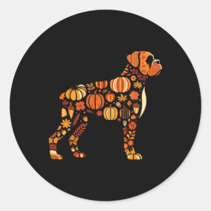 Autumn Pumpkin Fall Boxer Dog Thanksgiving Womens Classic Round Sticker