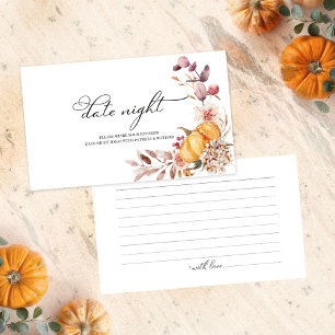 Autumn Pumpkin Fall Bridal Shower Date Night Cards