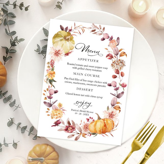 Autumn Pumpkin Fall Bridal Shower Menu For Plate Invitation (Creator Uploaded)