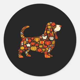 Autumn Pumpkin Fall Bysset Hound Thanksgiving Wome Classic Round Sticker
