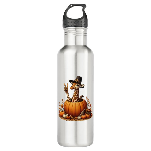 Autumn Pumpkin Fall Giraffe Thanksgiving Womens Me 710 Ml Water Bottle (Front)