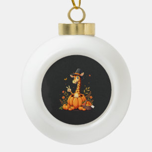 Autumn Pumpkin Fall Giraffe Thanksgiving Womens Me Ceramic Ball Christmas Ornament