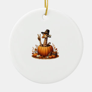 Autumn Pumpkin Fall Giraffe Thanksgiving Womens Me Ceramic Ornament
