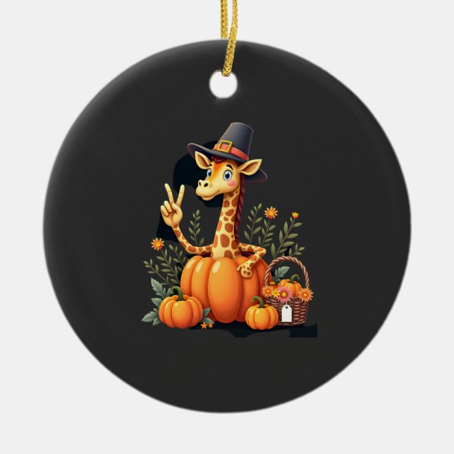 Autumn Pumpkin Fall Giraffe Thanksgiving Womens Me Ceramic Ornament (Front)