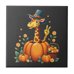 Autumn Pumpkin Fall Giraffe Thanksgiving Womens Me Ceramic Tile