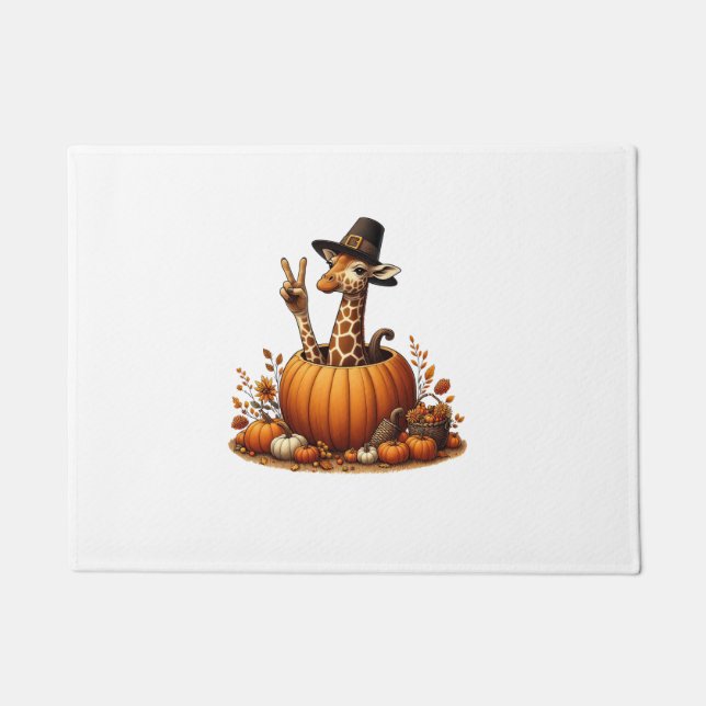 Autumn Pumpkin Fall Giraffe Thanksgiving Womens Me Doormat (Front)