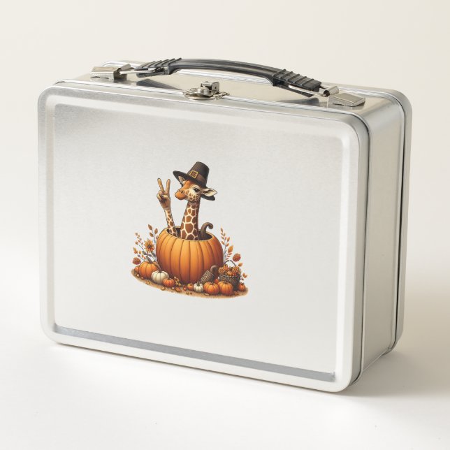 Autumn Pumpkin Fall Giraffe Thanksgiving Womens Me Metal Lunch Box (Front)