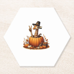 Autumn Pumpkin Fall Giraffe Thanksgiving Womens Me Paper Coaster
