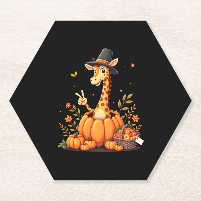 Autumn Pumpkin Fall Giraffe Thanksgiving Womens Me Paper Coaster (Front)