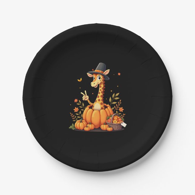 Autumn Pumpkin Fall Giraffe Thanksgiving Womens Me Paper Plate (Front)