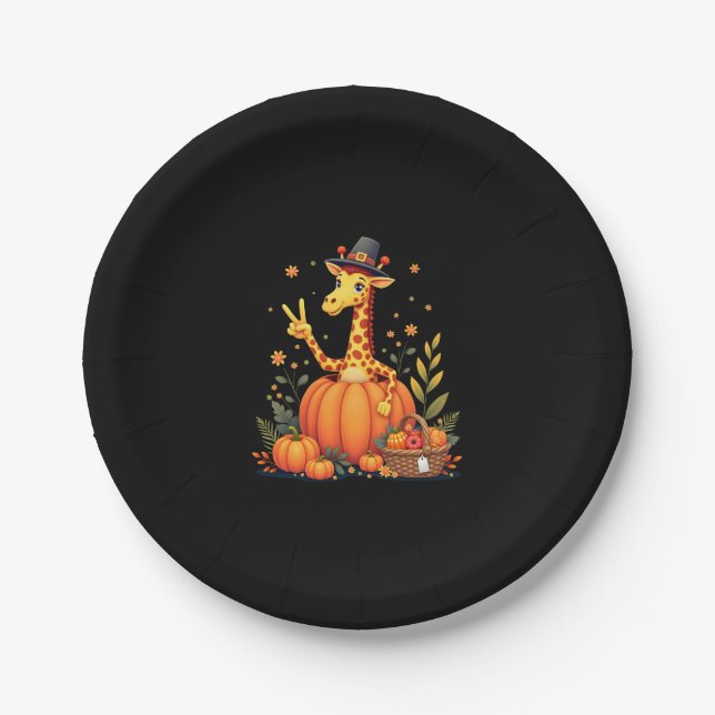 Autumn Pumpkin Fall Giraffe Thanksgiving Womens Me Paper Plate (Front)