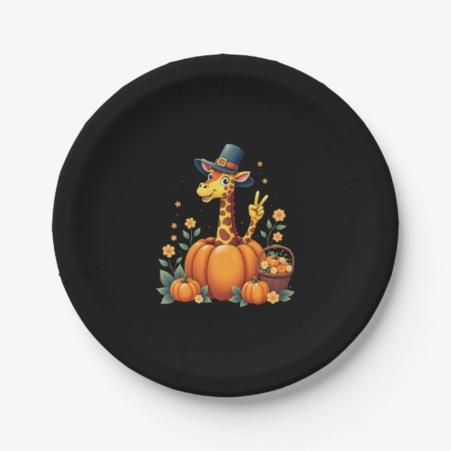 Autumn Pumpkin Fall Giraffe Thanksgiving Womens Me Paper Plate (Front)