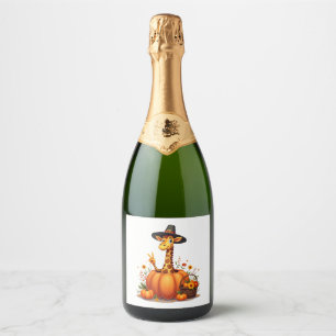 Autumn Pumpkin Fall Giraffe Thanksgiving Womens Me Sparkling Wine Label