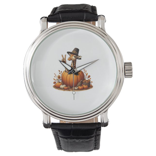 Autumn Pumpkin Fall Giraffe Thanksgiving Womens Me Watch (Front)