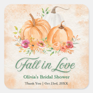Autumn Pumpkin Fall in Love Bridal Shower Square Sticker