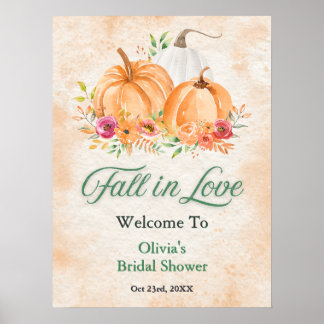 Autumn Pumpkin Fall in Love Bridal Shower Welcome Poster