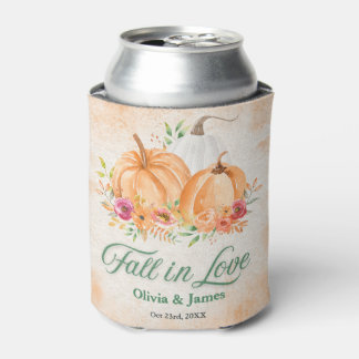 Autumn Pumpkin Fall in Love Wedding Can Cooler