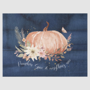 Autumn Pumpkin Fall Leaf Navy Blue Wood Decoupage Tissue Paper