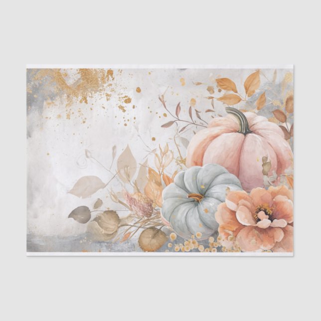 Autumn Pumpkin Fall Leaves Rustic Decoupage Tissue Paper (Front)