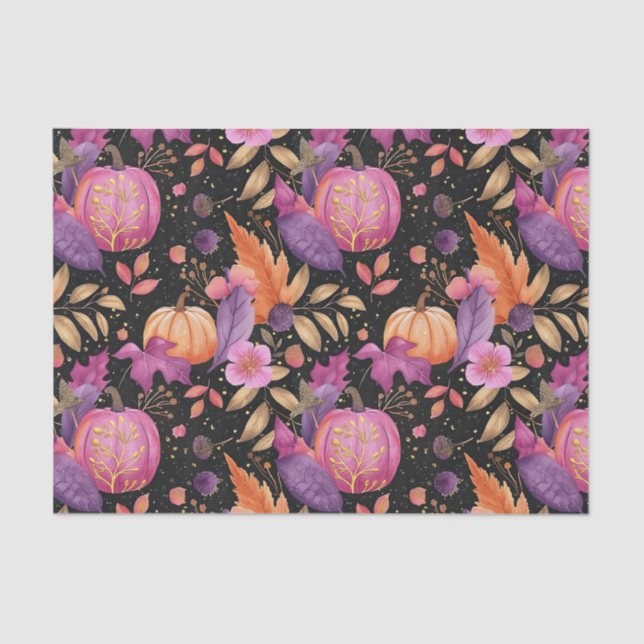 Autumn Pumpkin Fall Leaves Rustic Decoupage Tissue Paper (Front)