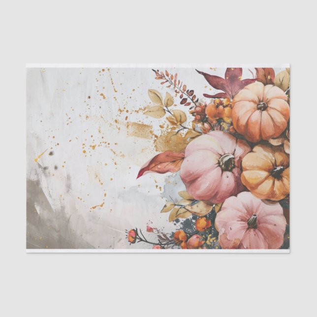 Autumn Pumpkin Fall Leaves Rustic Decoupage Tissue Paper (Front)