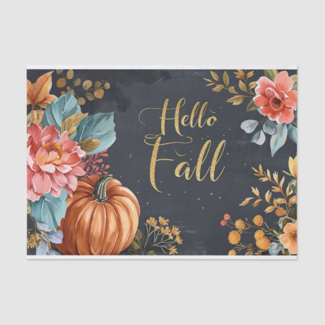 Autumn Pumpkin Fall Leaves Rustic Decoupage Tissue Paper (Front)