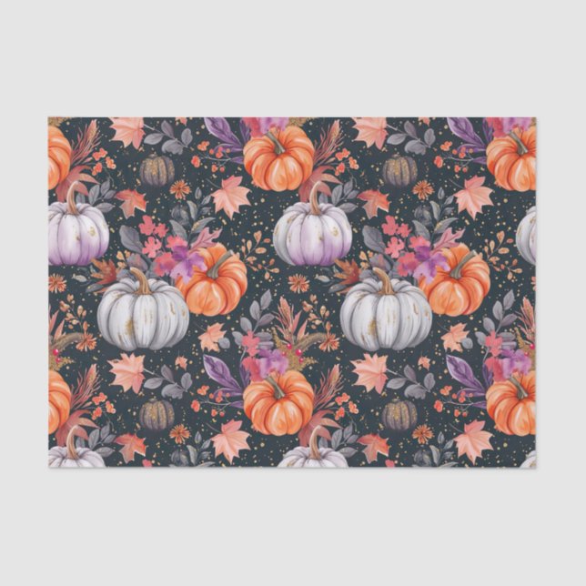 Autumn Pumpkin Fall Leaves Rustic Decoupage Tissue Paper (Front)