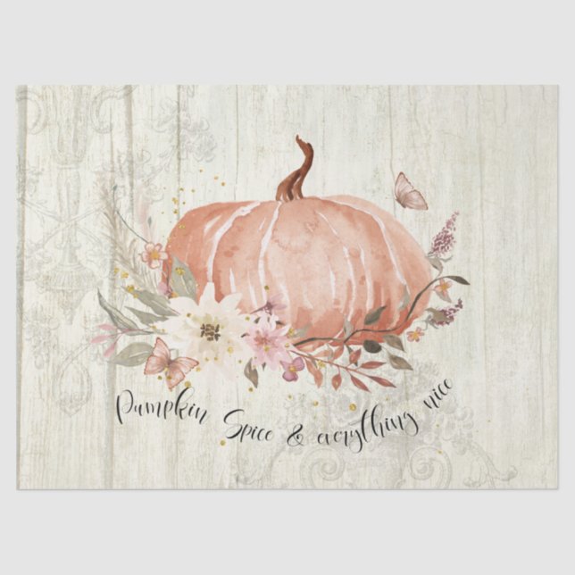 Autumn Pumpkin Fall Leaves Rustic Wood Decoupage Tissue Paper (Front)