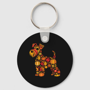 Autumn Pumpkin Fall Miniature Schnauzer Thanksgivi Key Ring