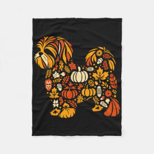 Autumn Pumpkin Fall Shih Tzu Thanksgiving Womens M Fleece Blanket