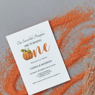 Autumn pumpkin fall Twins first birthday party  Invitation