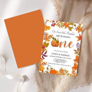 Autumn pumpkin fall Twins first birthday party  Invitation