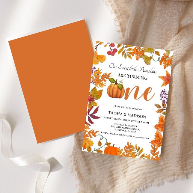 Autumn pumpkin fall Twins first birthday party  Invitation (Creator Uploaded)