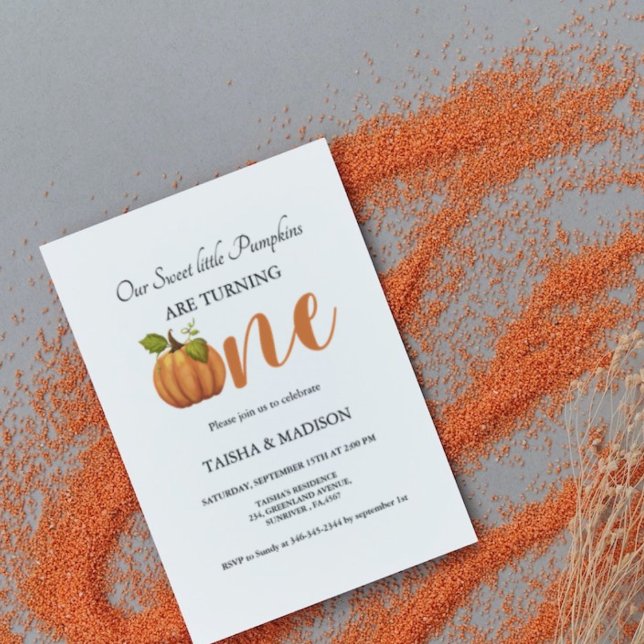 Autumn pumpkin fall Twins first birthday party  Invitation (Creator Uploaded)