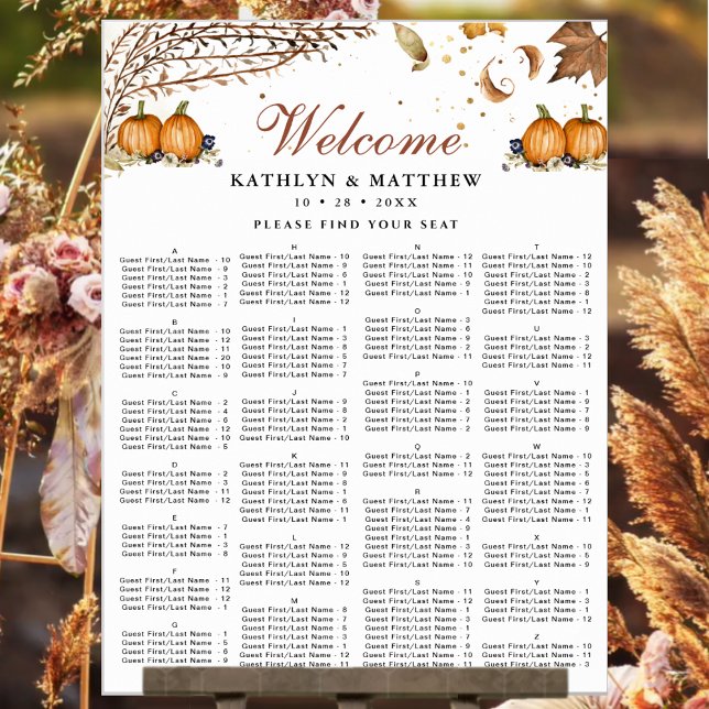 Autumn Pumpkin Fall Wedding Alphabetical Seating Poster (Creator Uploaded)