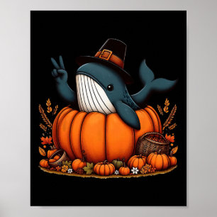Autumn Pumpkin Fall Whale Thanksgiving Womens Mens Poster