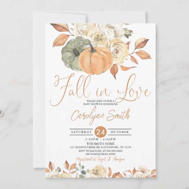 Autumn Pumpkin Falling in Love Bridal Shower Invitation (Front)