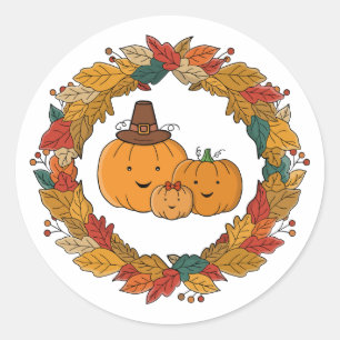 Autumn Pumpkin Family Wreath Classic Round Sticker