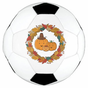 Autumn Pumpkin Family Wreath Soccer Ball