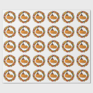 Autumn Pumpkin Family Wreath Wrapping Paper